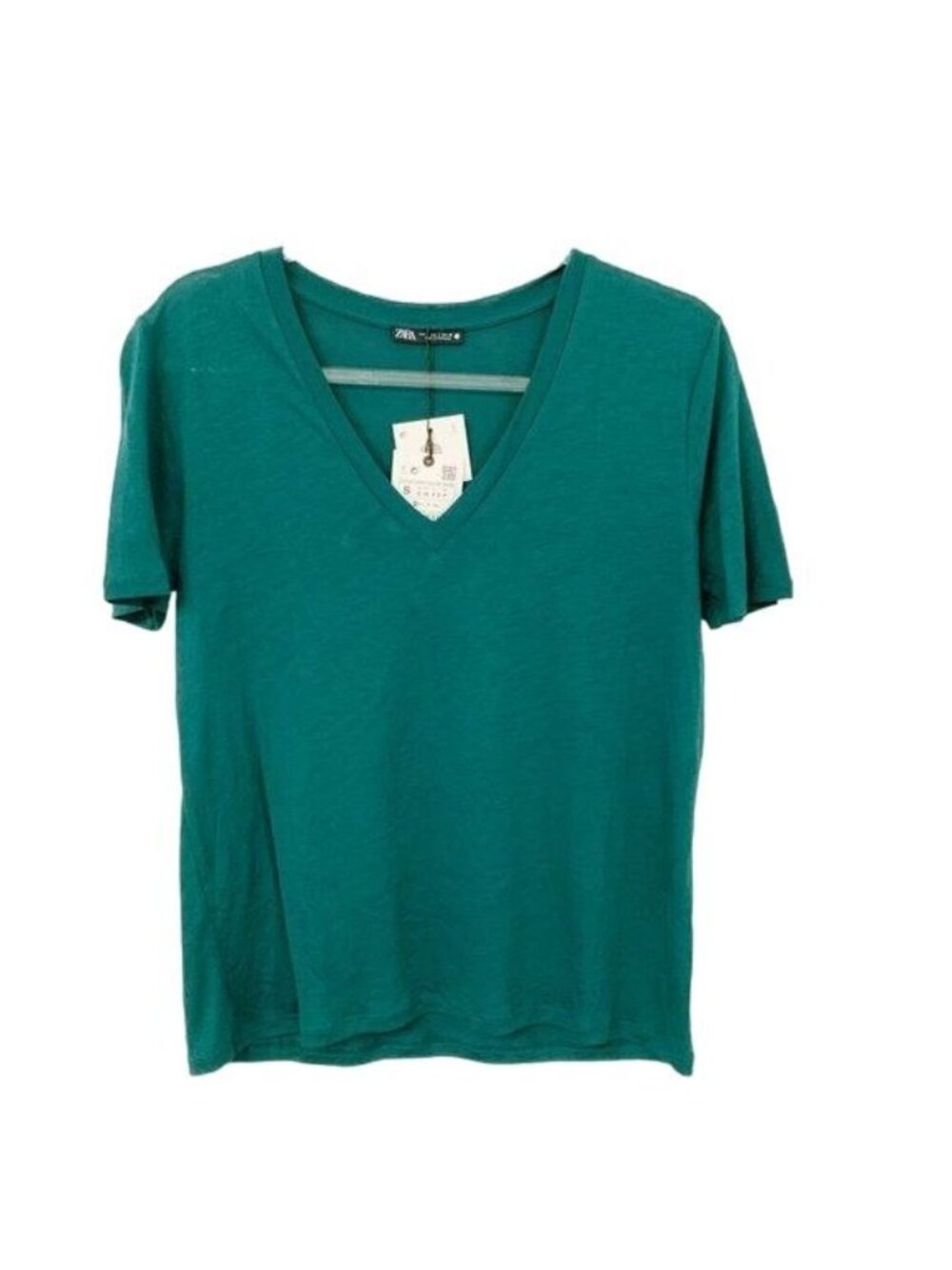 Zara Emerald Green Slinky V-Neck Tee Lightweight